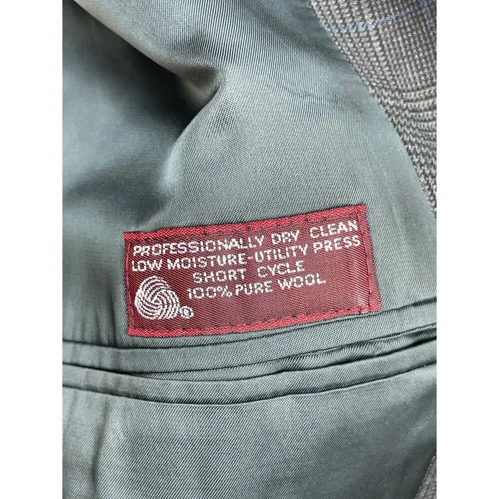 Jos A Bank Blazer Mens 44L Plaid 100% Wool Single Breasted Lined‎